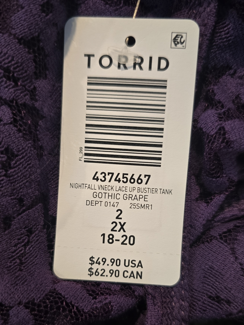 Torrid Nightfall Bustier Foxy Crop Tank Size 2 Ir 2X - Picture 3 of 3